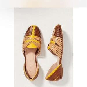 Anthropologie Yellow Brown Leyla Woven Flats